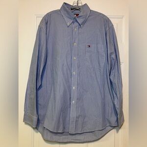 Tommy Hilfiger‎ Men's XL Vintage Blue White Striped Long Sleeve Button Up Shirt